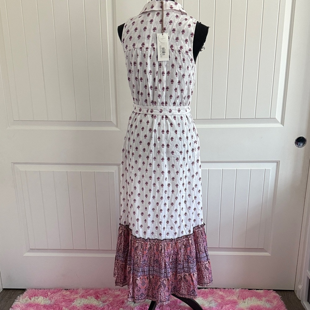 Cleobella Floral White and Pink Midi Dress. Nayeli ankle dress Mahal print - Picture 4 of 9